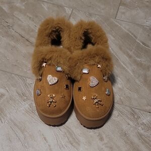 London Rag Womens Brown Slip On Boots with Decorative Charms